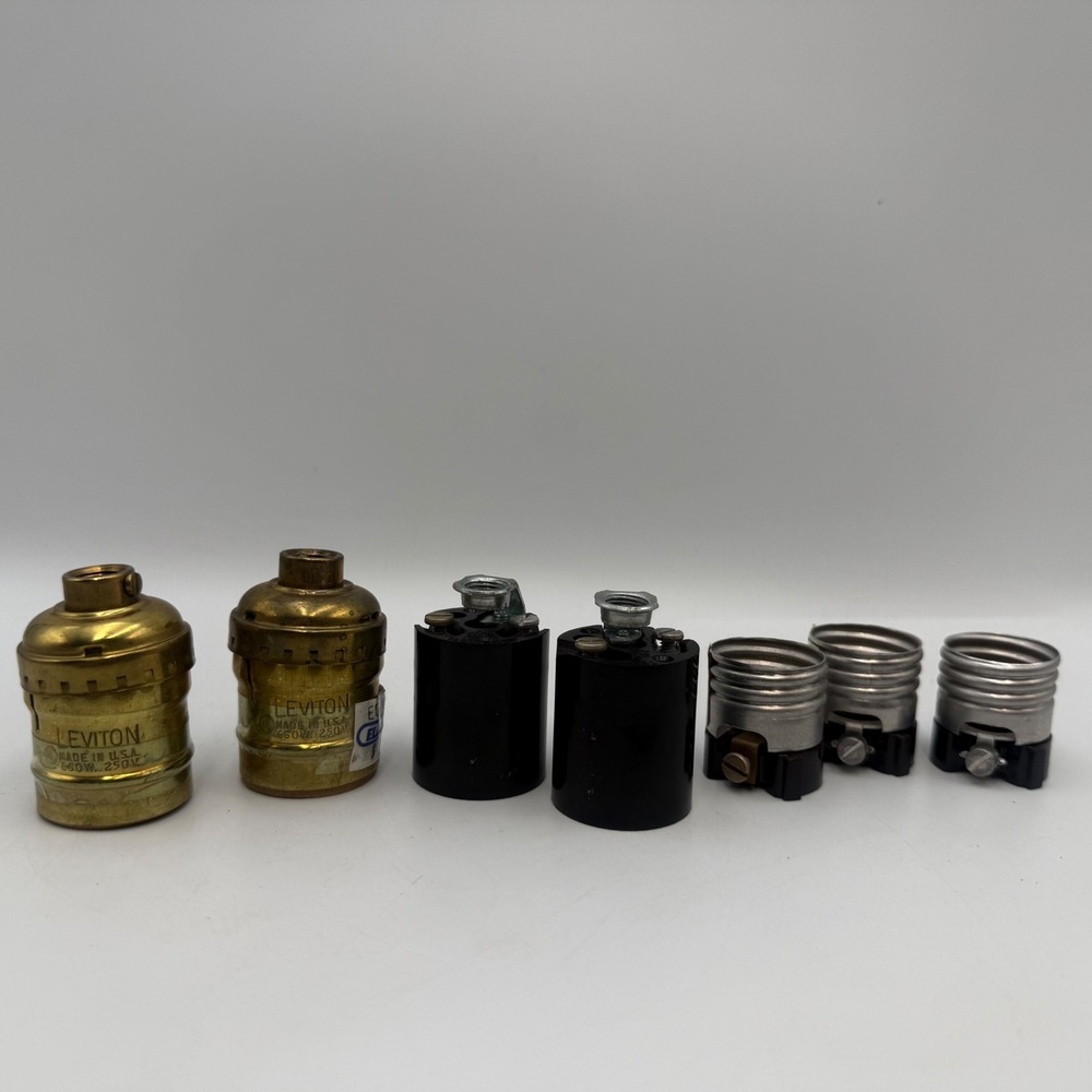 Leviton Lamp Socket Parts Lot Brass Phenolic Aluminum 660W 250V Repair 7pc
